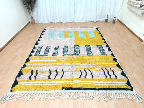 Authentic Moroccan Berber Rug – Handwoven Pink & Yellow Wool Carpet